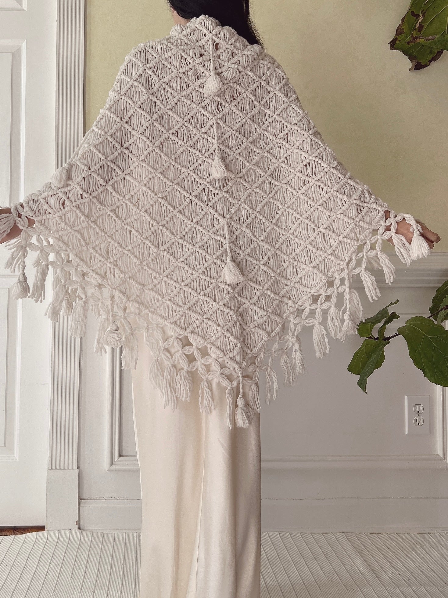 Vintage Crochet Cape Shawl - OSFM