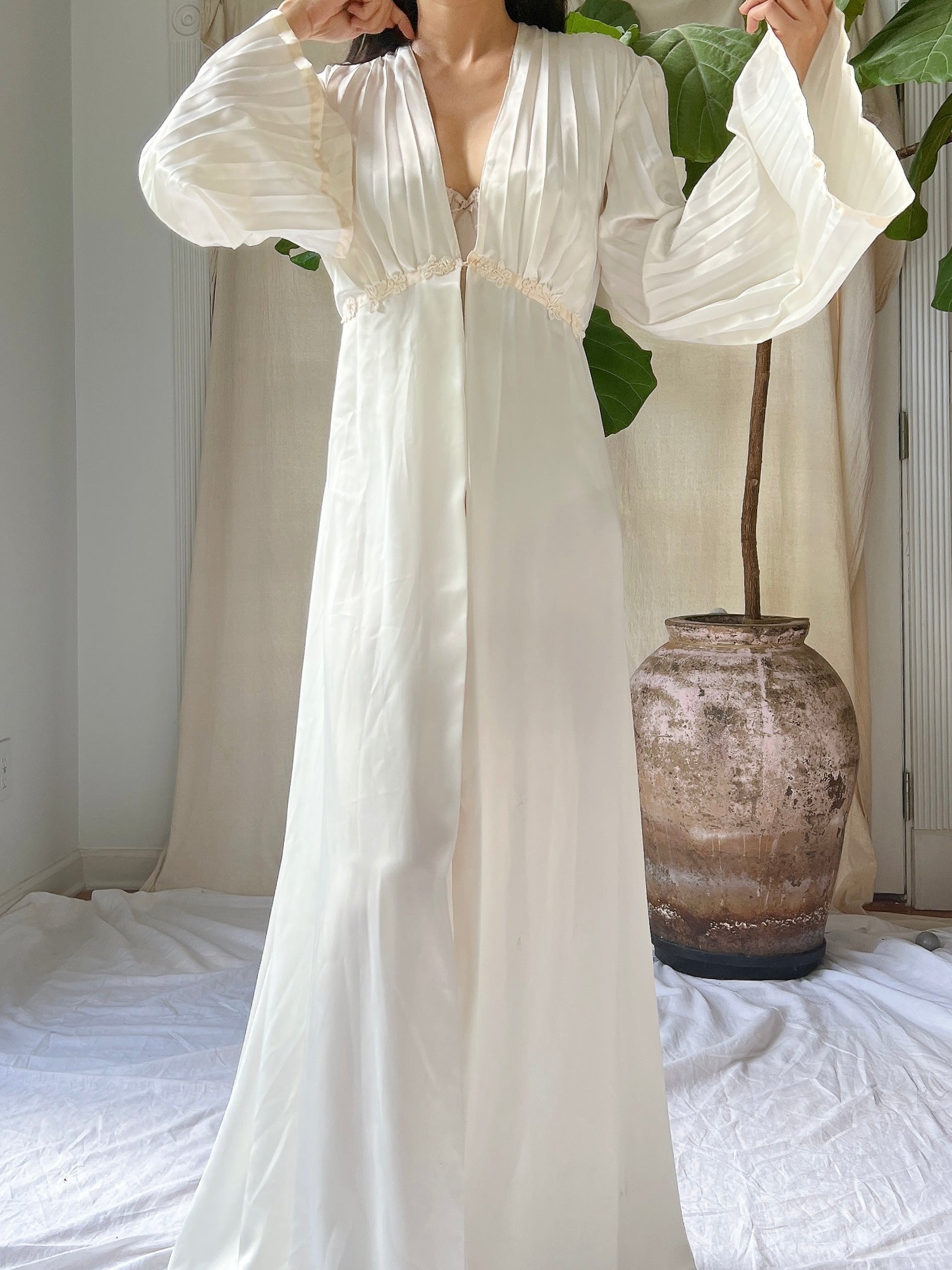 Vintage Satin Pleated Dressing Gown - S-M