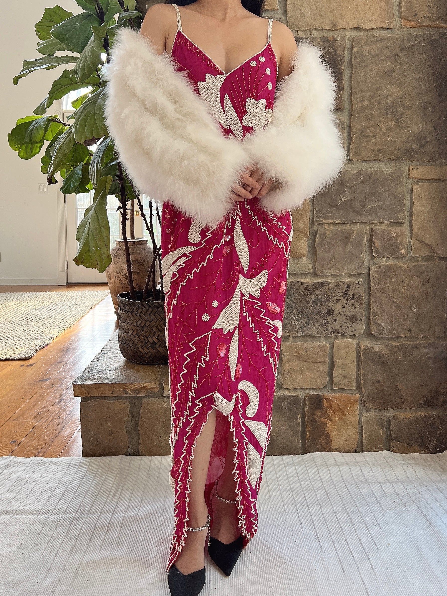 Vintage Ivory Feather Jacket - S/M