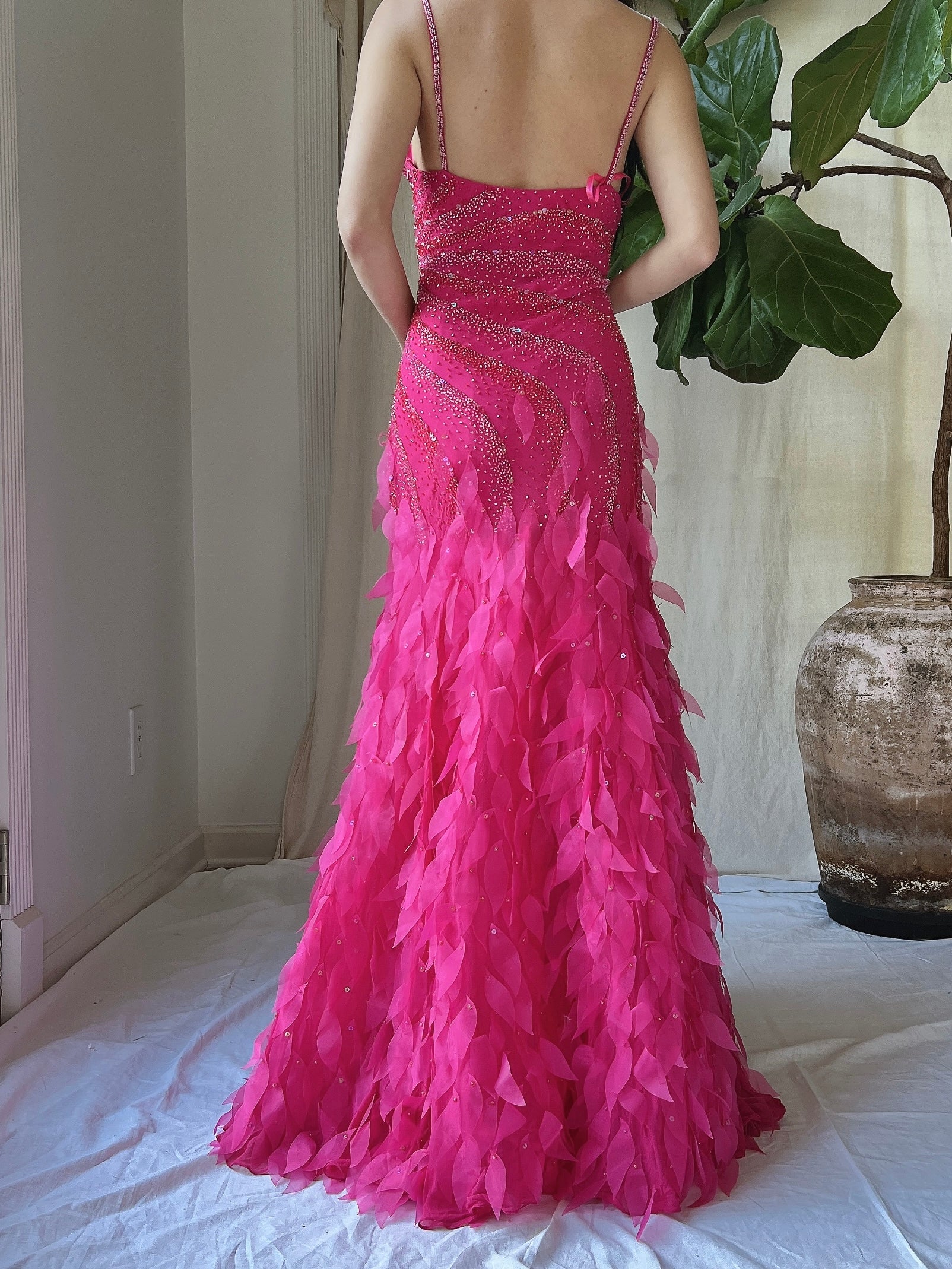 Y2K Silk Beaded Petal Dress - S